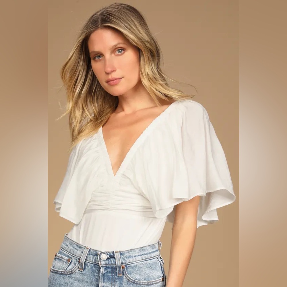 Sunny Day Lover White Flutter Sleeve Backless Bodysuit